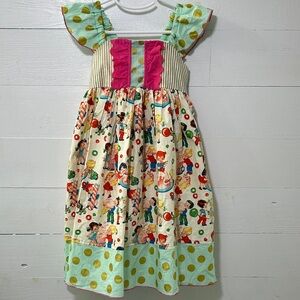 Olive Mae Colorful Vintage-Inspired Cotton Dress with Polka Dot Trim